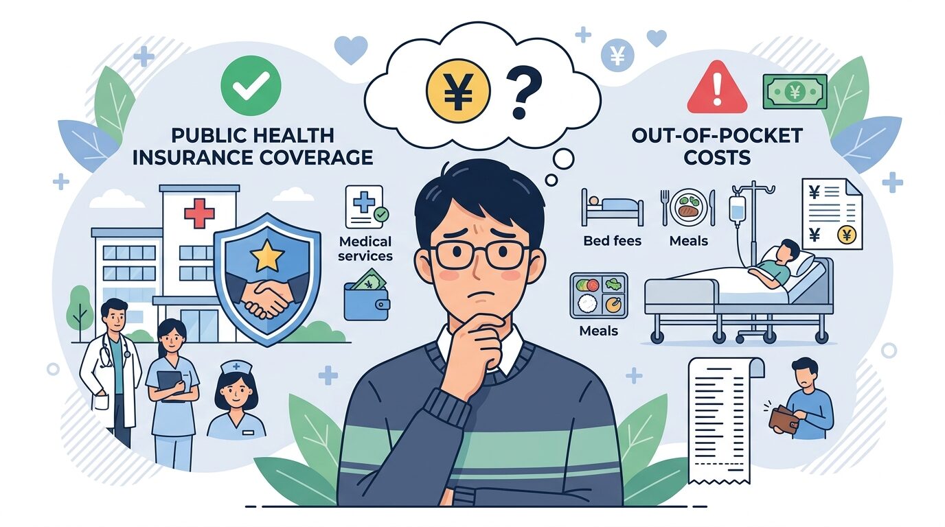 保険書類と貯金箱を比較する人