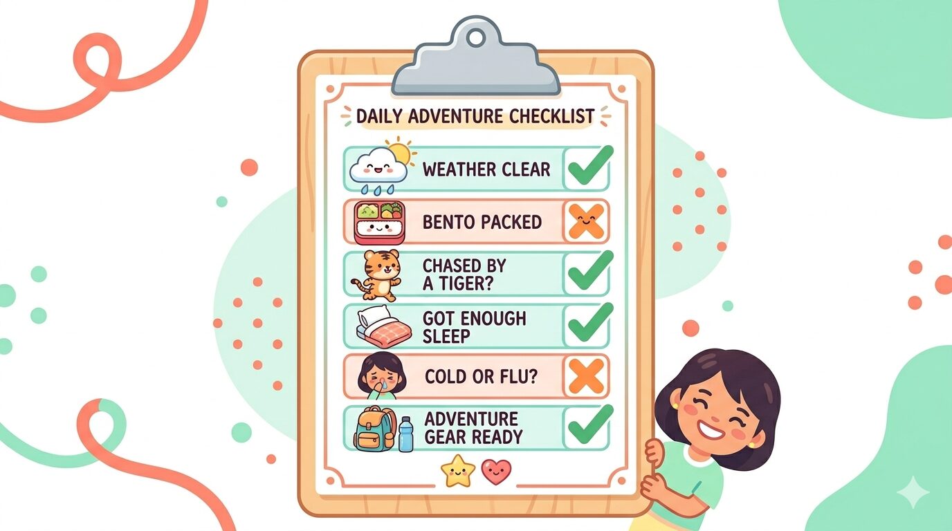 就業不能保険の給付条件を説明するチェックリストのイラスト