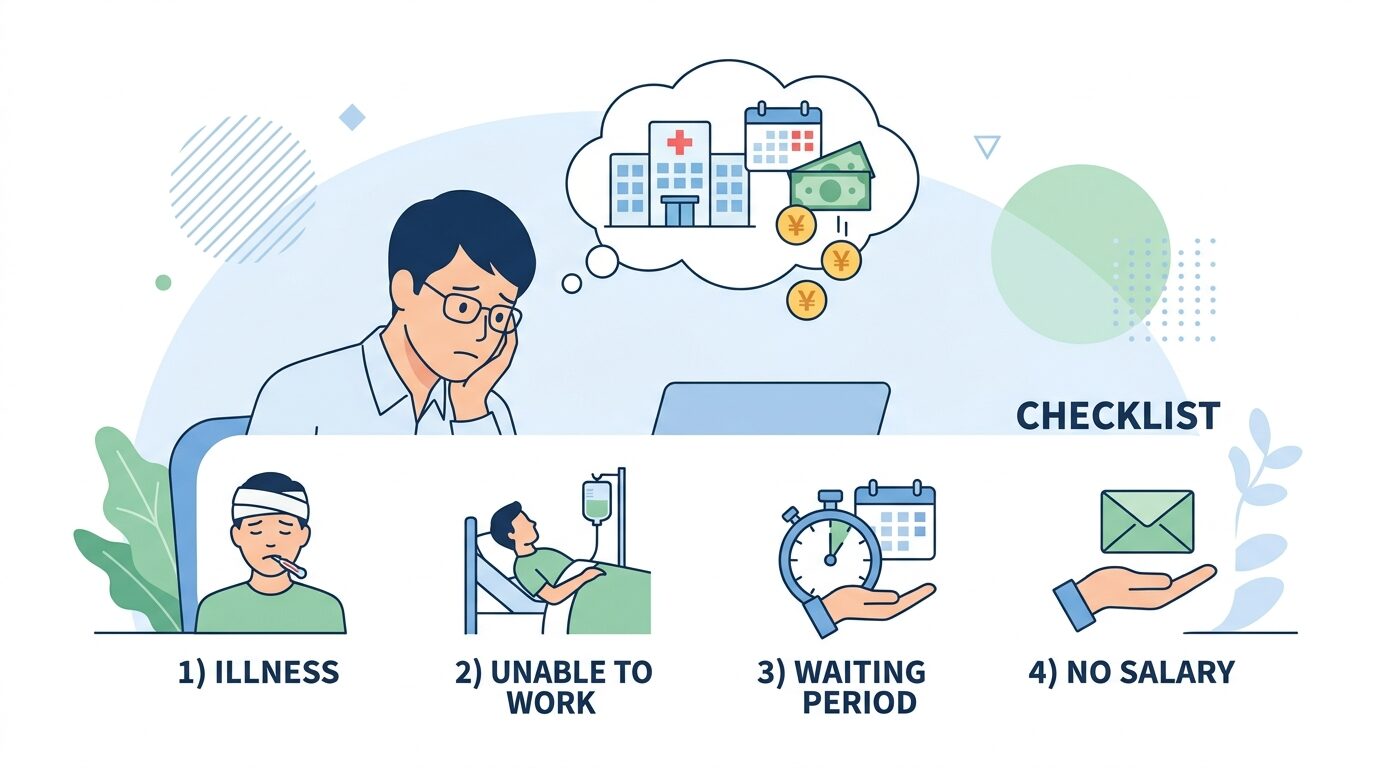 病気で休養中に保険書類を確認する人