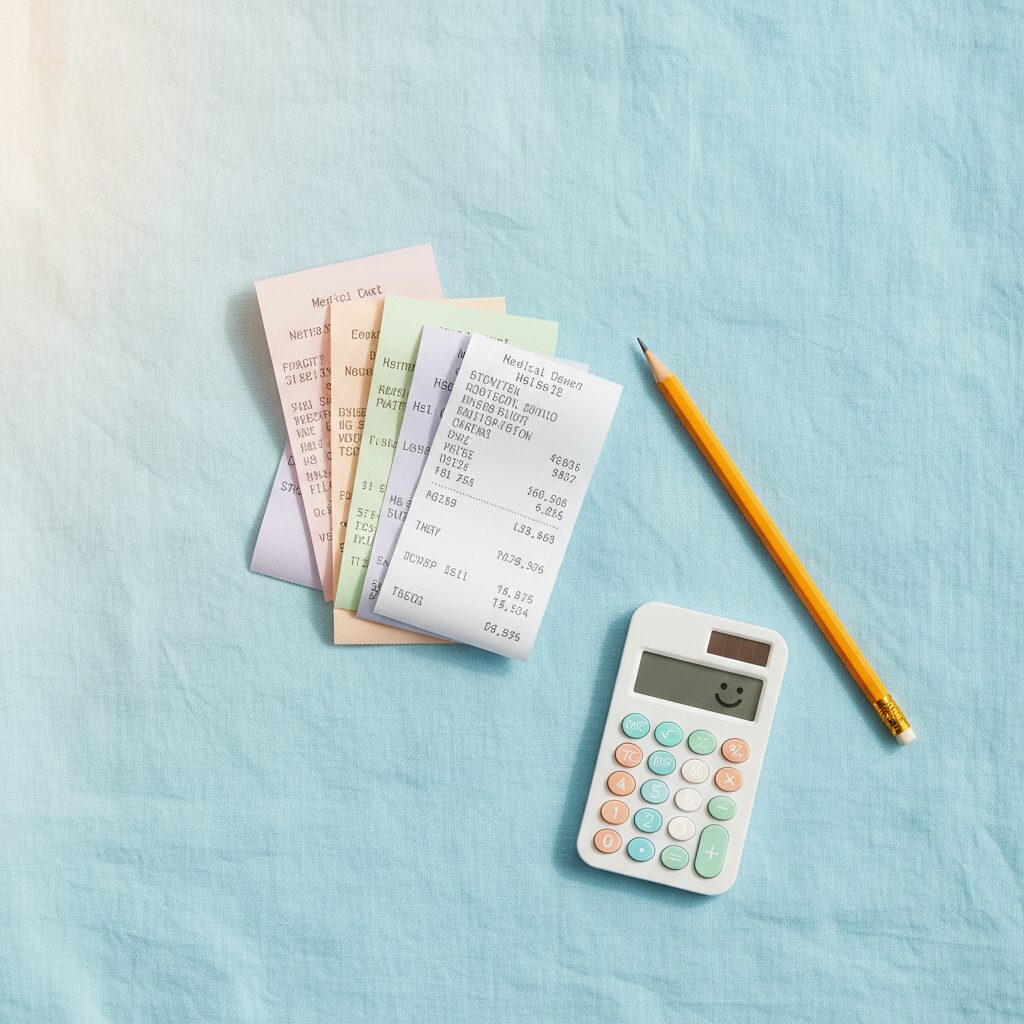 医療費控除の領収書と筆記用具