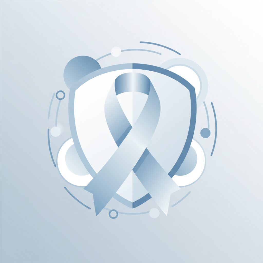 がん保険のイメージ——リボンとシールドのシンプルなイラスト