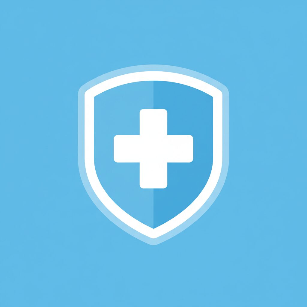 医療保険の保険料相場を示すシールドとメディカルマークのイラスト