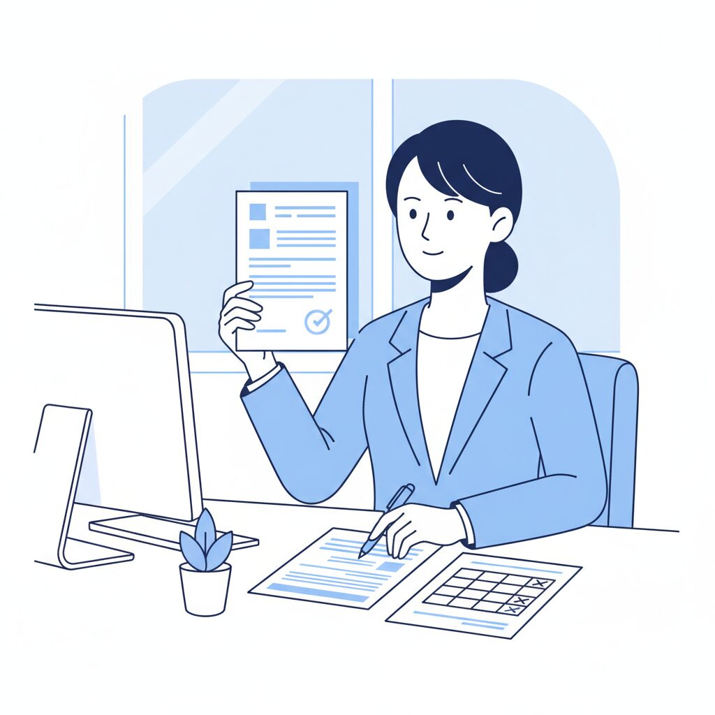 保険証券を確認する会社員のイラスト